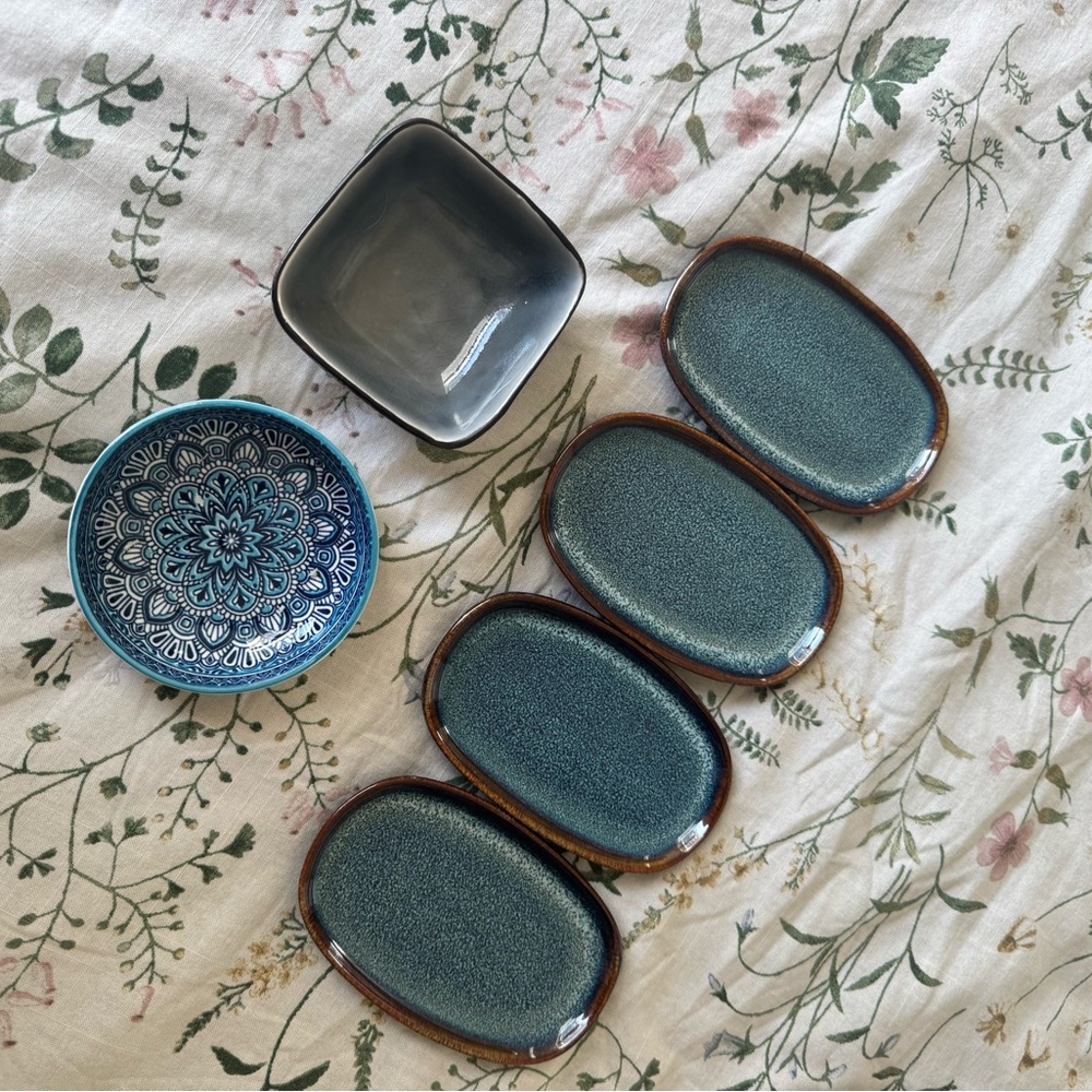 Set of Blue and Gray Ceramic Dishes